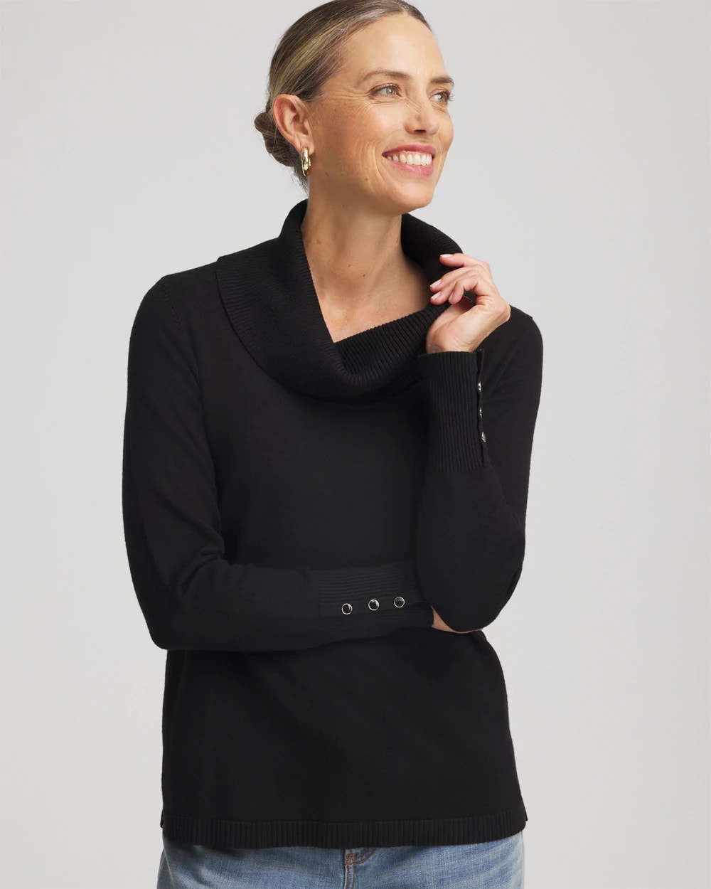 Cowlneck Long-Sleeved Sweater Black - Chico's