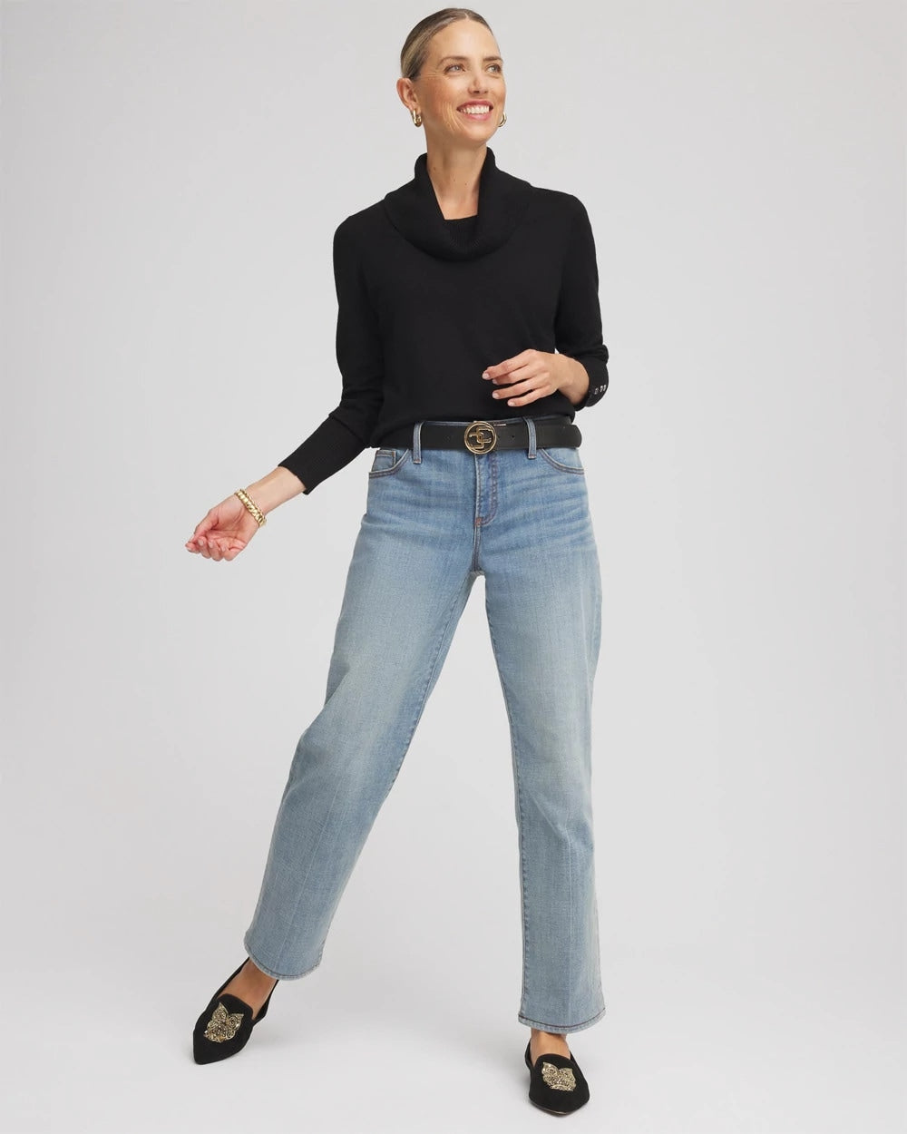 Cowlneck Long-Sleeved Sweater Black - Chico's
