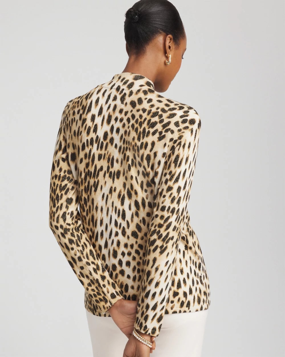 Ella Mockneck Animal-Print Pullover Sweater English Cream - Chico's