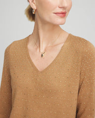 Ella V-Neck Embellished Pullover Sweater Faux Camel Heather - Chico's