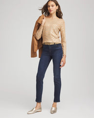 Ella Boatneck Foiled Pullover Sweater Faux Camel Heather - Chico's