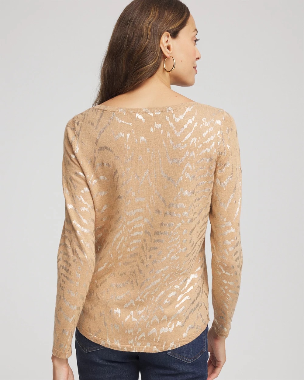 Ella Boatneck Foiled Pullover Sweater Faux Camel Heather - Chico's