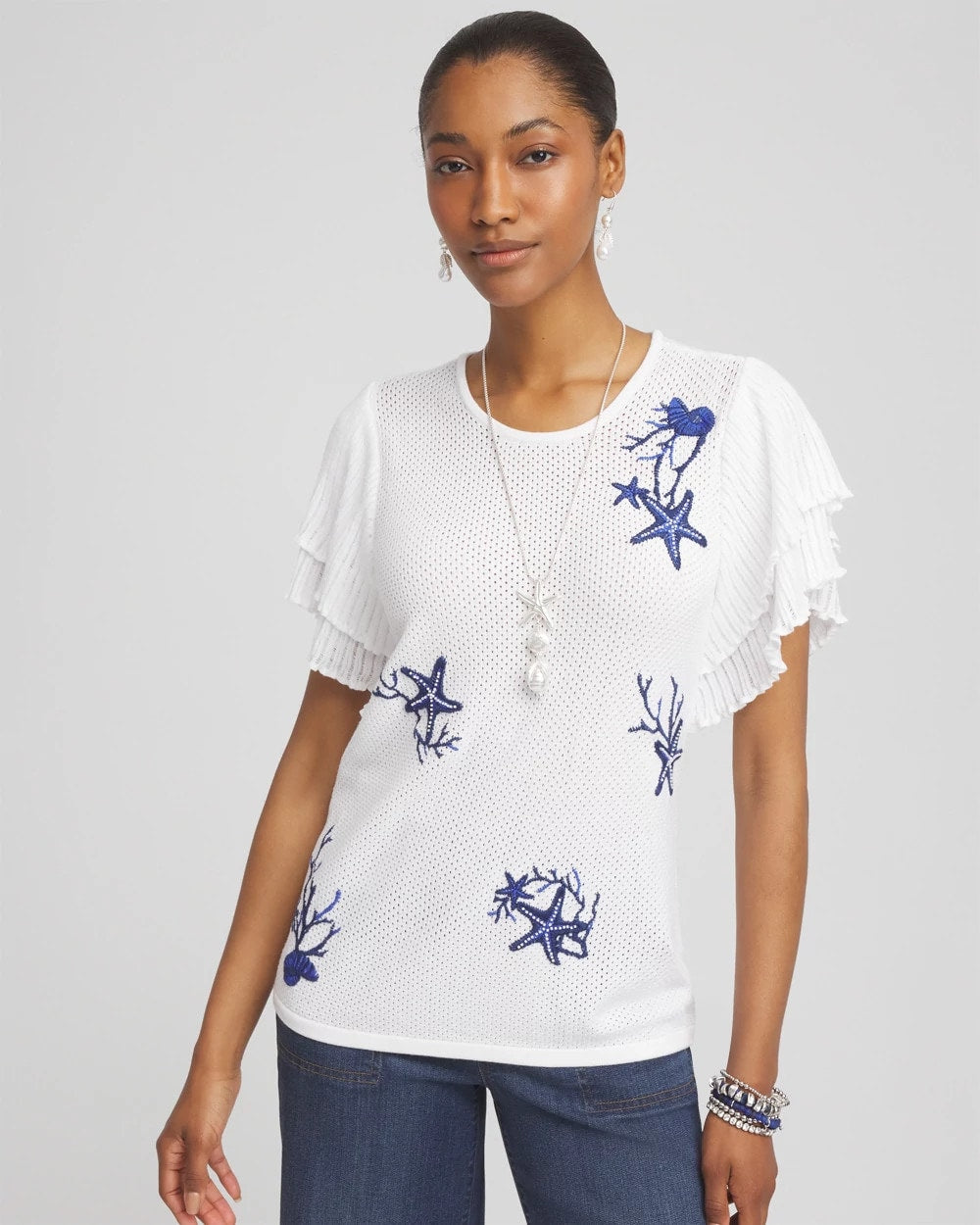 Ocean Motif Pullover Sweater Blue Casa - Chico's