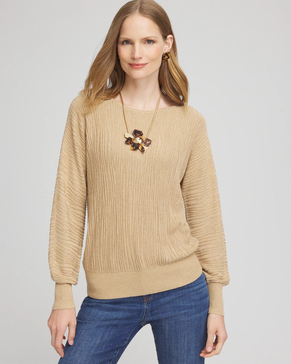 Textured Zebra Print Dolman Sleeve Sweater New Camel Heather - Chico's