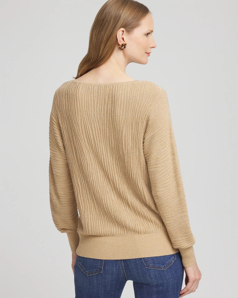 Textured Zebra Print Dolman Sleeve Sweater New Camel Heather - Chico's