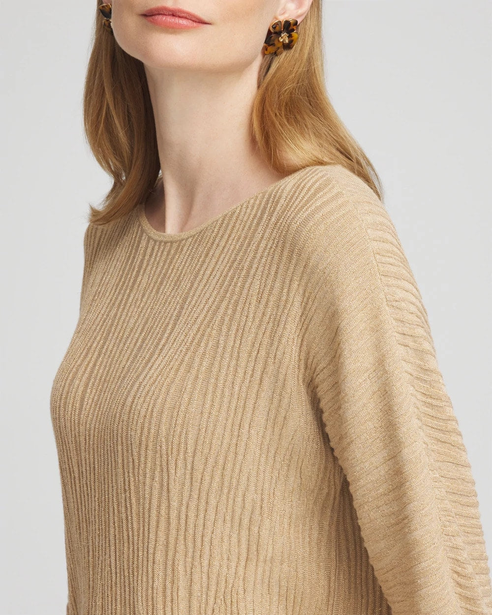 Textured Zebra Print Dolman Sleeve Sweater New Camel Heather - Chico's
