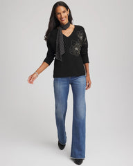Floral Embellished Dolman V-Neck Pullover Black - Chico's