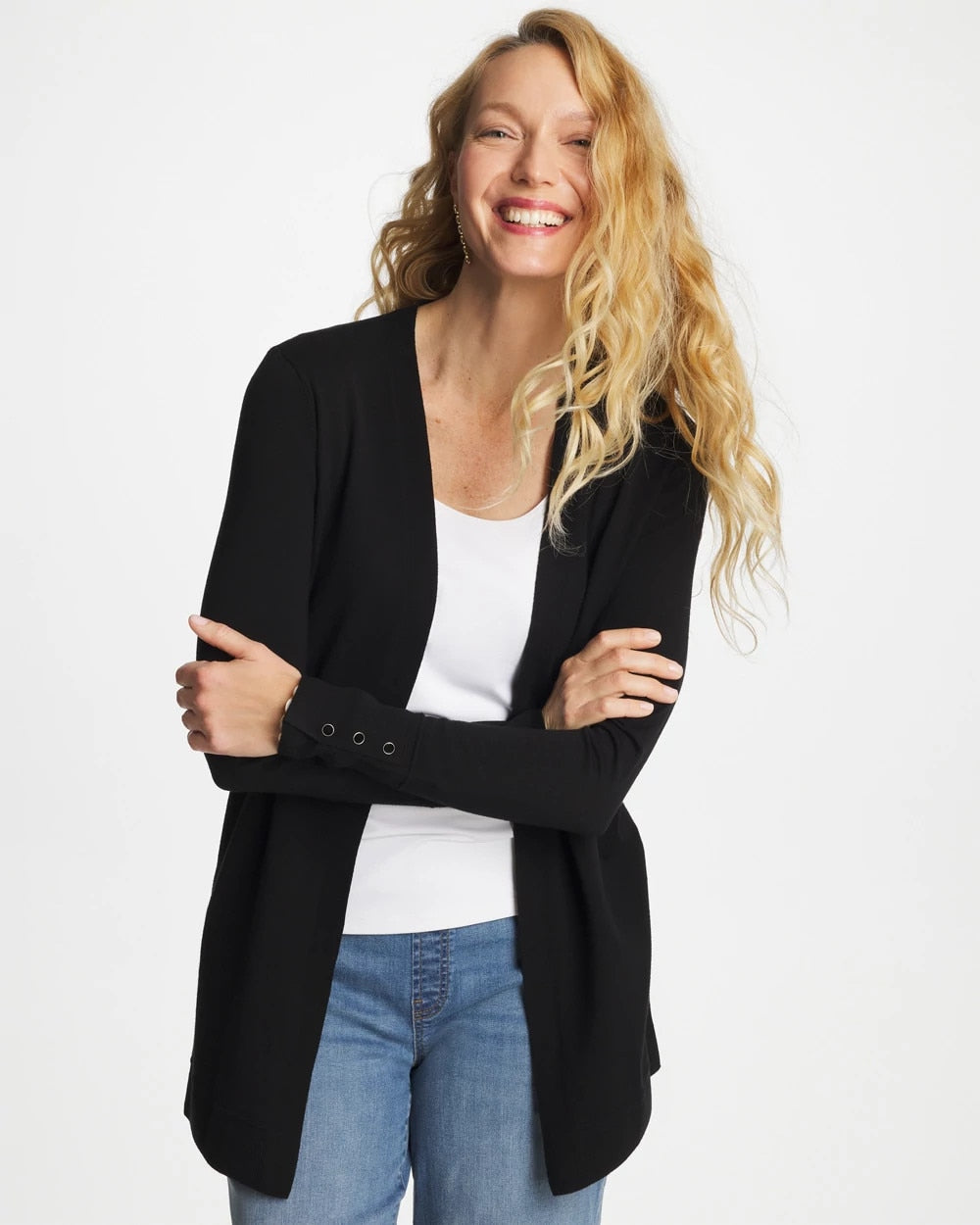 Ella Ottoman-Trim Cardigan Black - Chico's