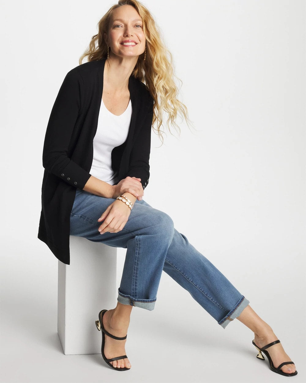 Ella Ottoman-Trim Cardigan Black - Chico's