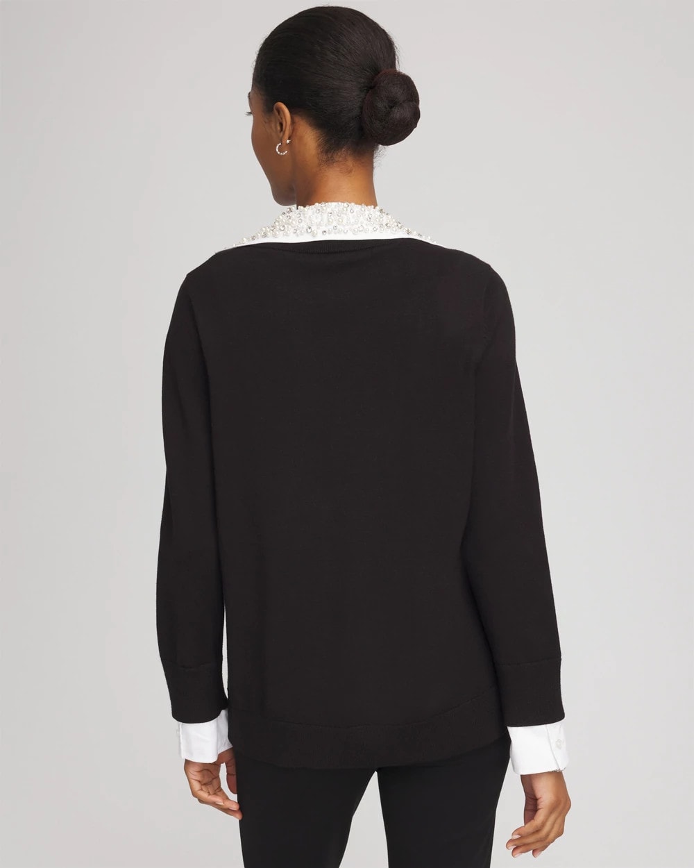 Embellished Layered Collar Shirt Sweater Black - Chico's