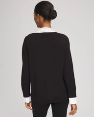Embellished Layered Collar Shirt Sweater Black - Chico's