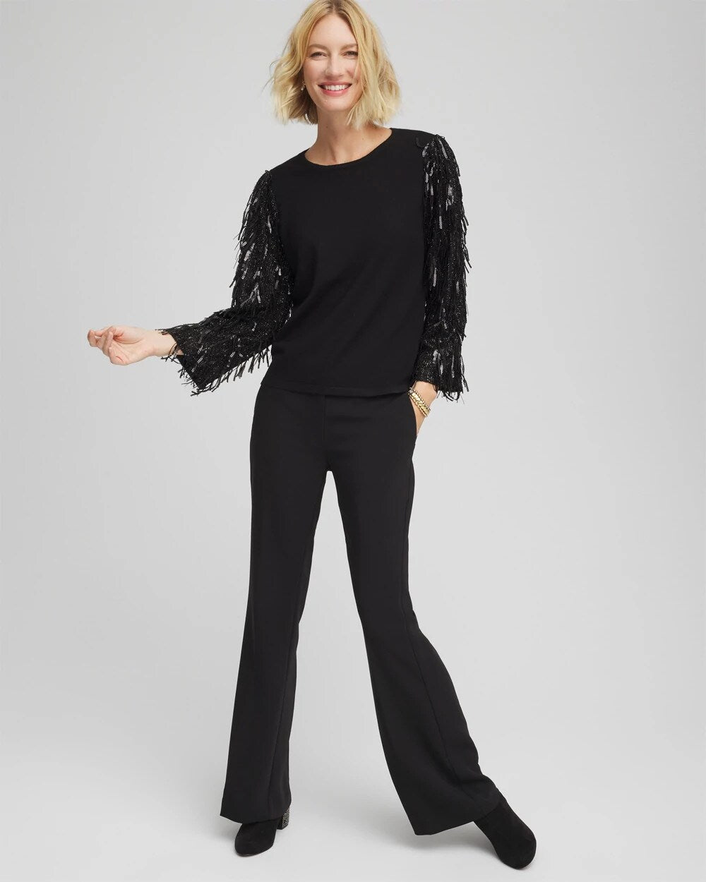 Fringe Sequins Pullover Sweater Black - Chico's