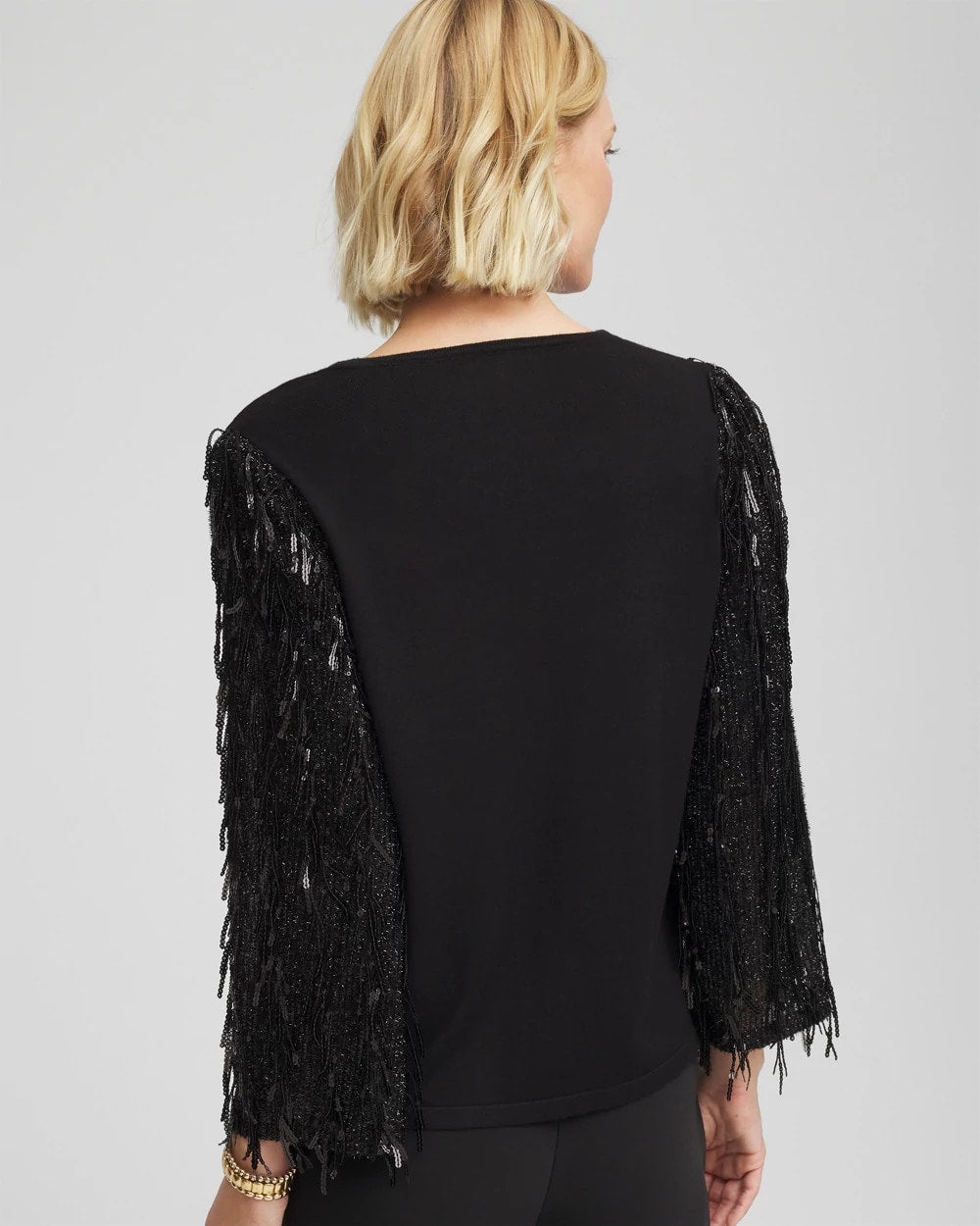 Fringe Sequins Pullover Sweater Black - Chico's