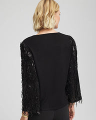 Fringe Sequins Pullover Sweater Black - Chico's