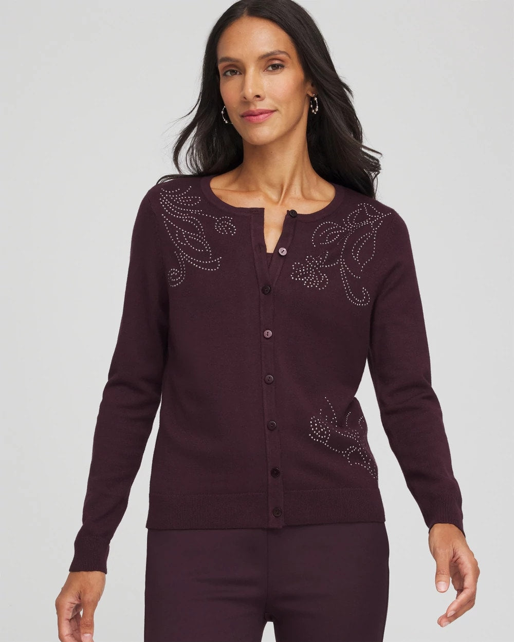 Embellished Crewneck Cardigan Night Bloom - Chico's