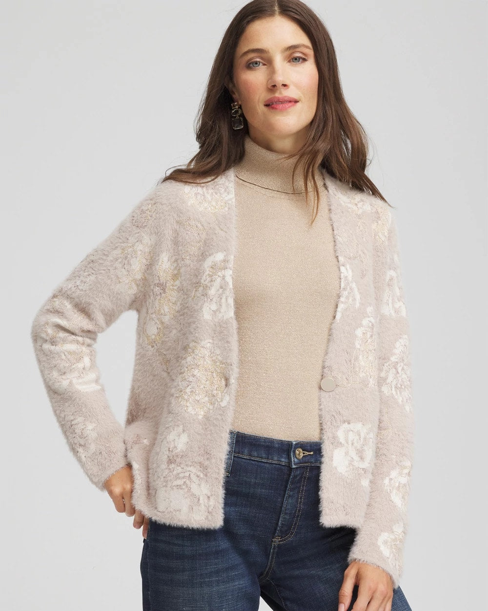Fuzzy Jacquard Boyfriend Cardigan English Cream - Chico's