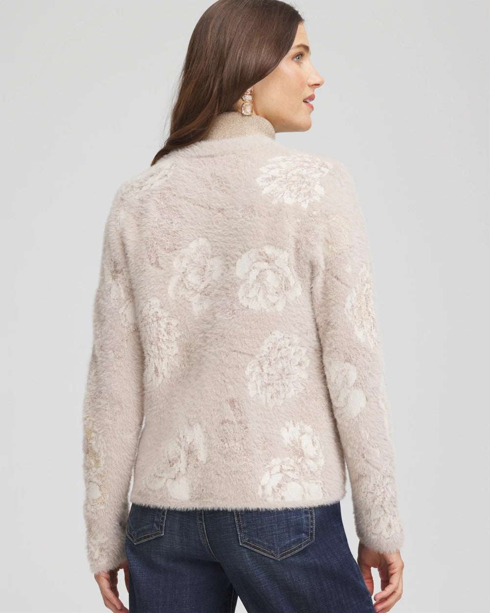 Fuzzy Jacquard Boyfriend Cardigan English Cream - Chico's