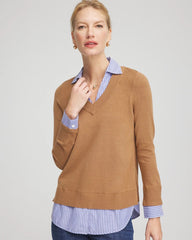 Camel Built-In Shirt Knit Sweater Caramel Apple Heather - Chico's