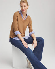 Camel Built-In Shirt Knit Sweater Caramel Apple Heather - Chico's