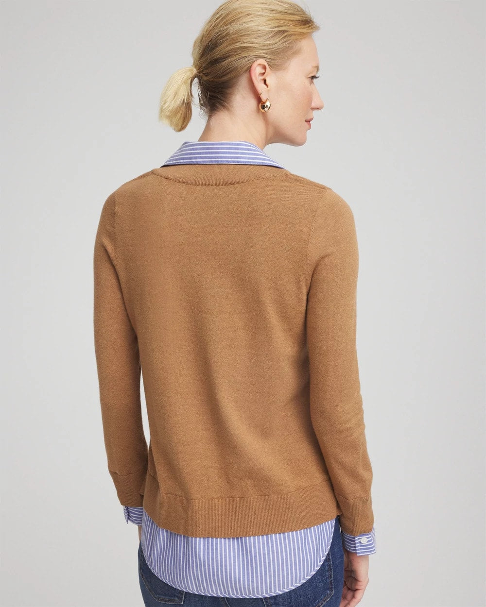 Camel Built-In Shirt Knit Sweater Caramel Apple Heather - Chico's