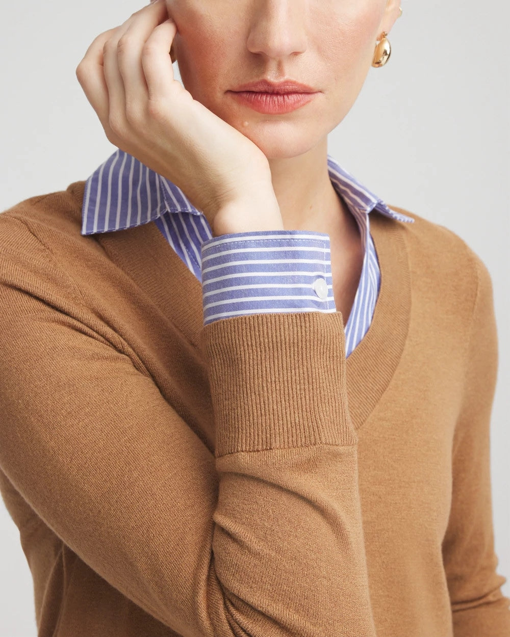 Camel Built-In Shirt Knit Sweater Caramel Apple Heather - Chico's