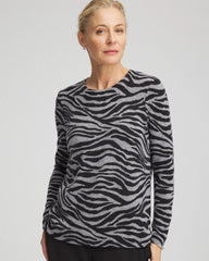 Cashmere Zebra Long-Sleeve Pullover Sweater Black - Chico's