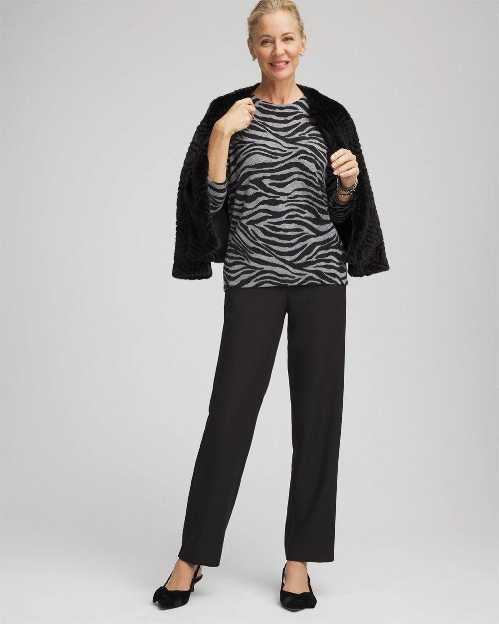 Cashmere Zebra Long-Sleeve Pullover Sweater Black - Chico's