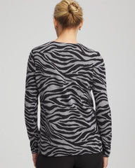 Cashmere Zebra Long-Sleeve Pullover Sweater Black - Chico's