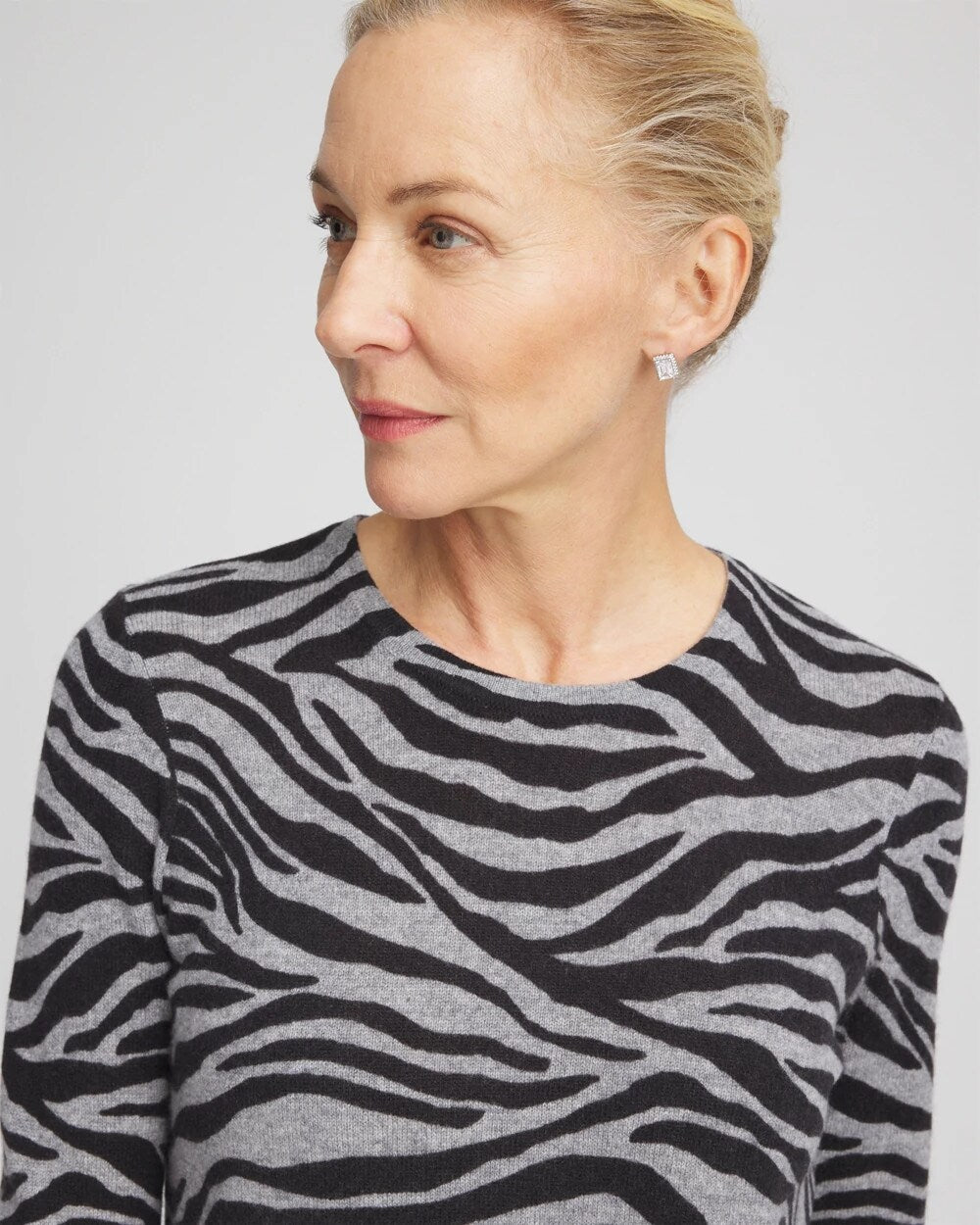 Cashmere Zebra Long-Sleeve Pullover Sweater Black - Chico's