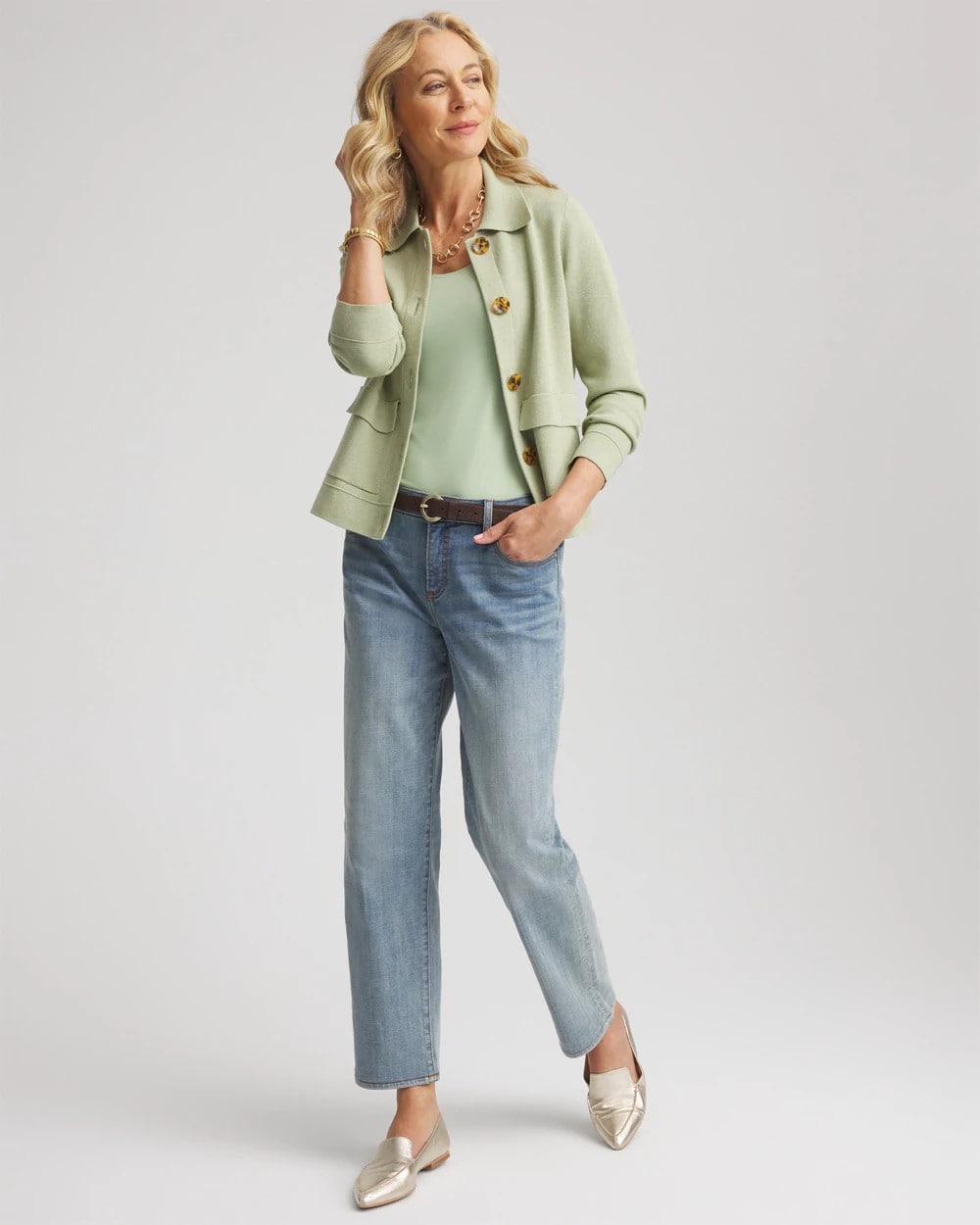 Button-Front Cardigan Jacket Sage Meadow - Chico's