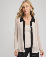 Pointelle Polo Cardigan Smokey Taupe - Chico's