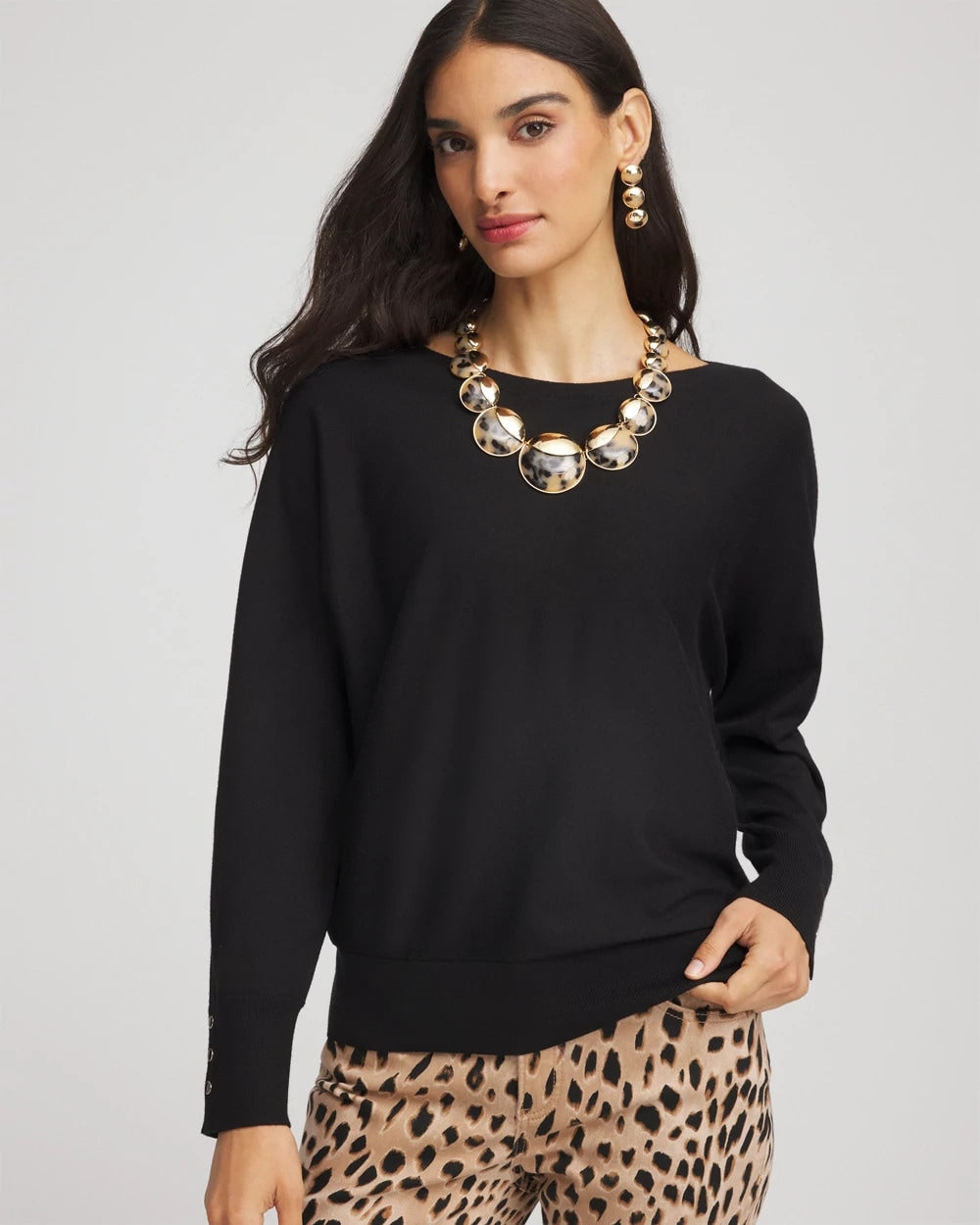 Ella Boatneck Pullover Sweater Black - Chico's