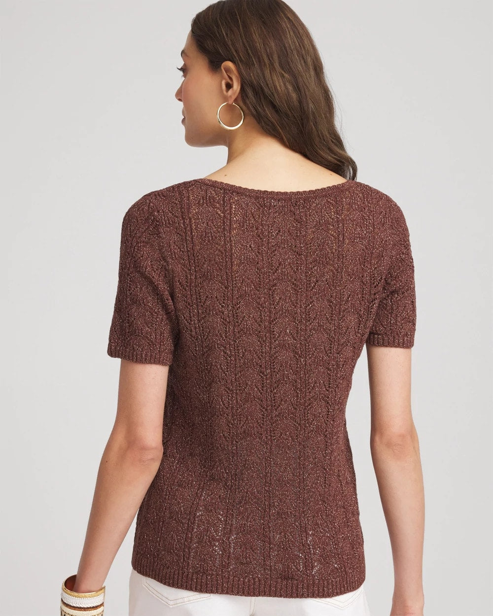 Pointelle Square-Neck Pullover Sweater Cacao - Chico's