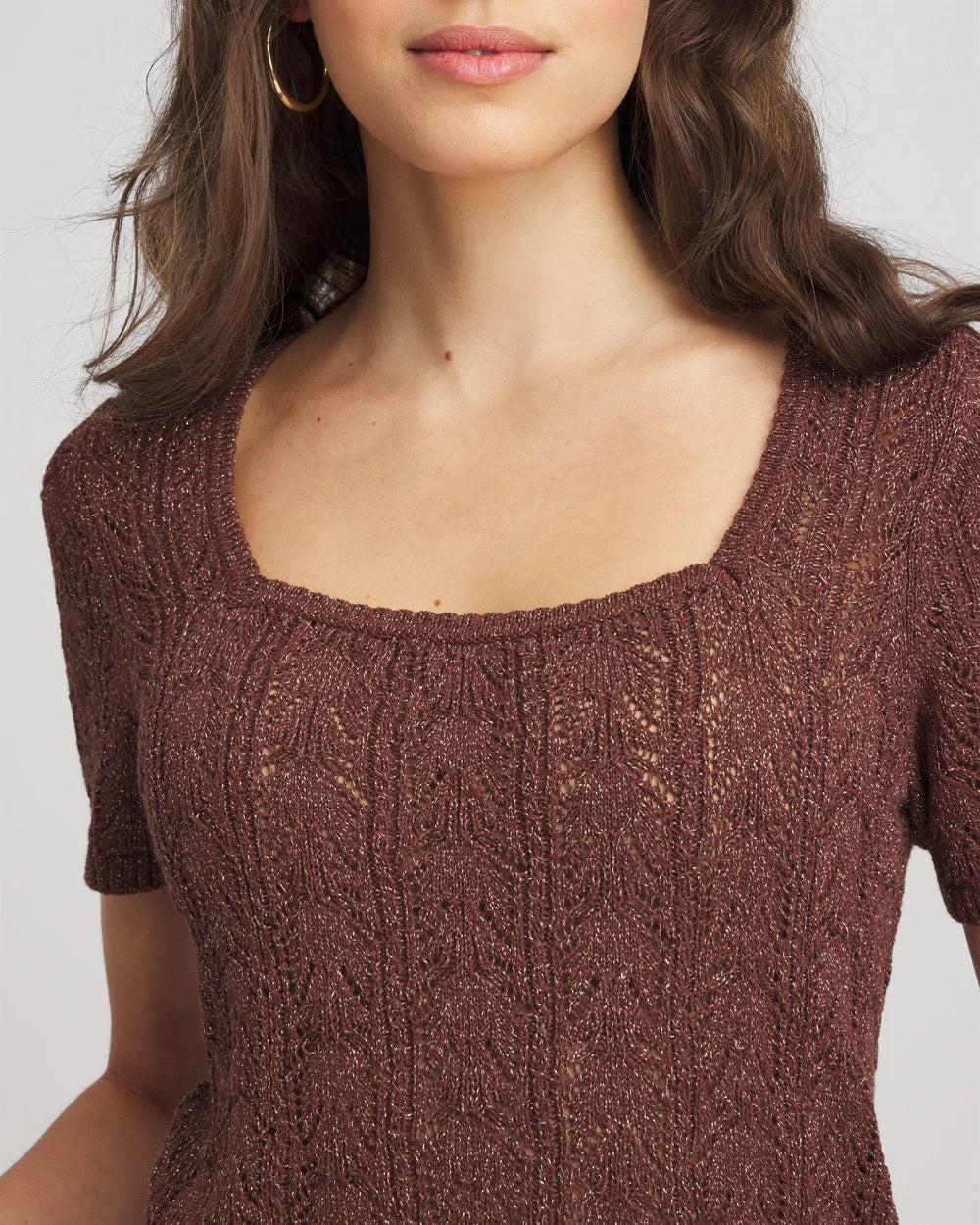 Pointelle Square-Neck Pullover Sweater Cacao - Chico's