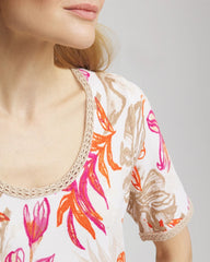 Floral Print Crochet-Trim Pullover Sweater Alabaster - Chico's