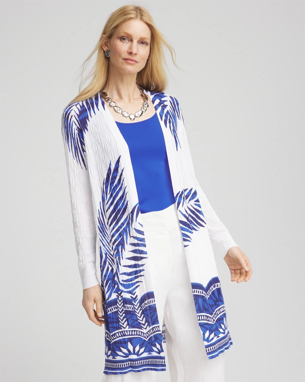 Island Motif Pointelle Long Cardigan Alabaster - Chico's
