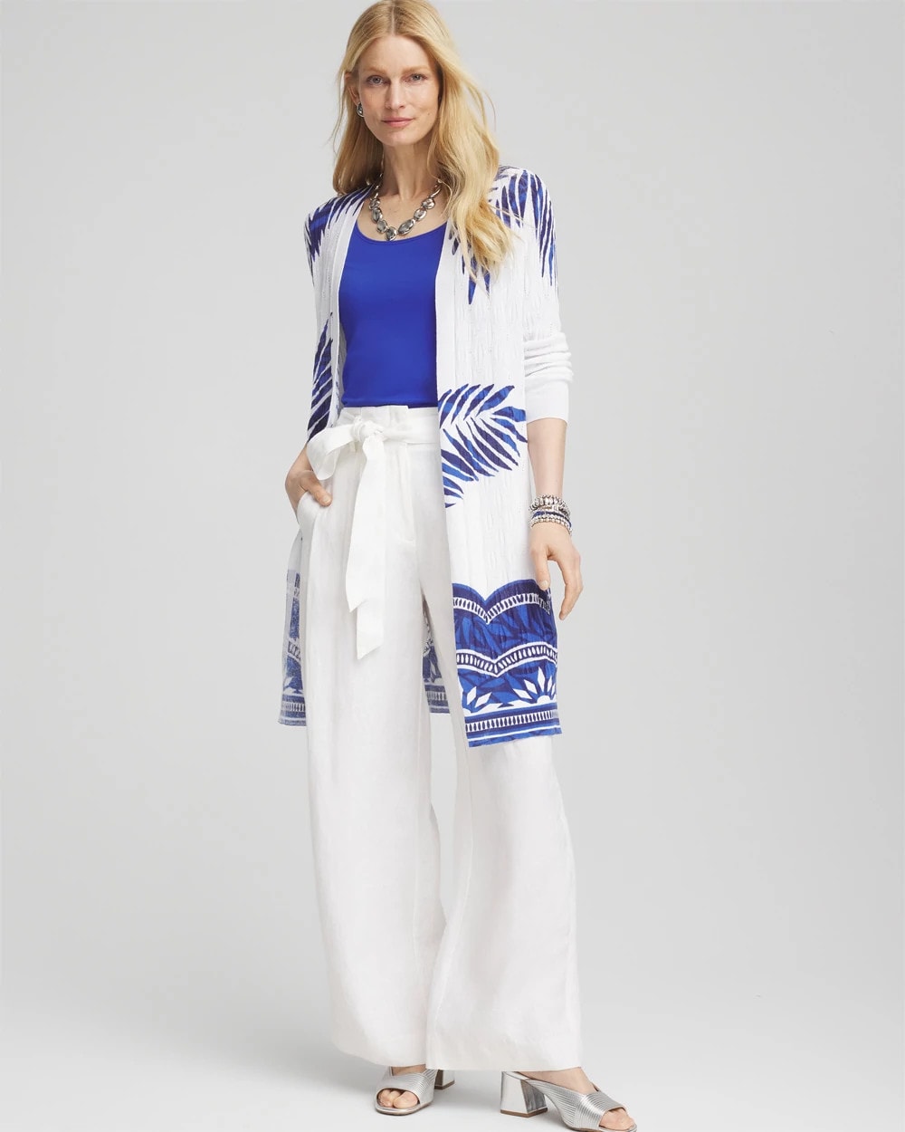 Island Motif Pointelle Long Cardigan Alabaster - Chico's