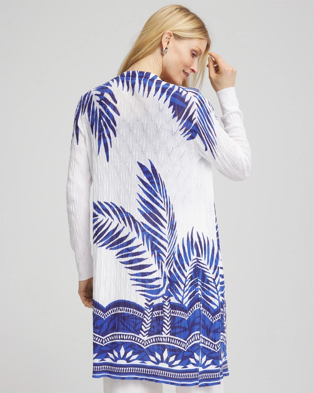 Island Motif Pointelle Long Cardigan Alabaster - Chico's