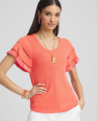 Cutout Short-Sleeved Pullover Sweater Melon Mambo - Chico's