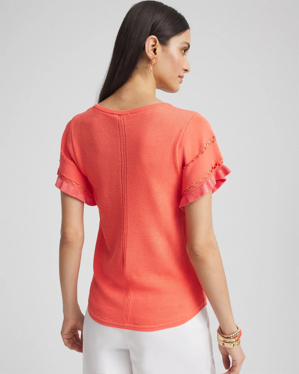 Cutout Short-Sleeved Pullover Sweater Melon Mambo - Chico's