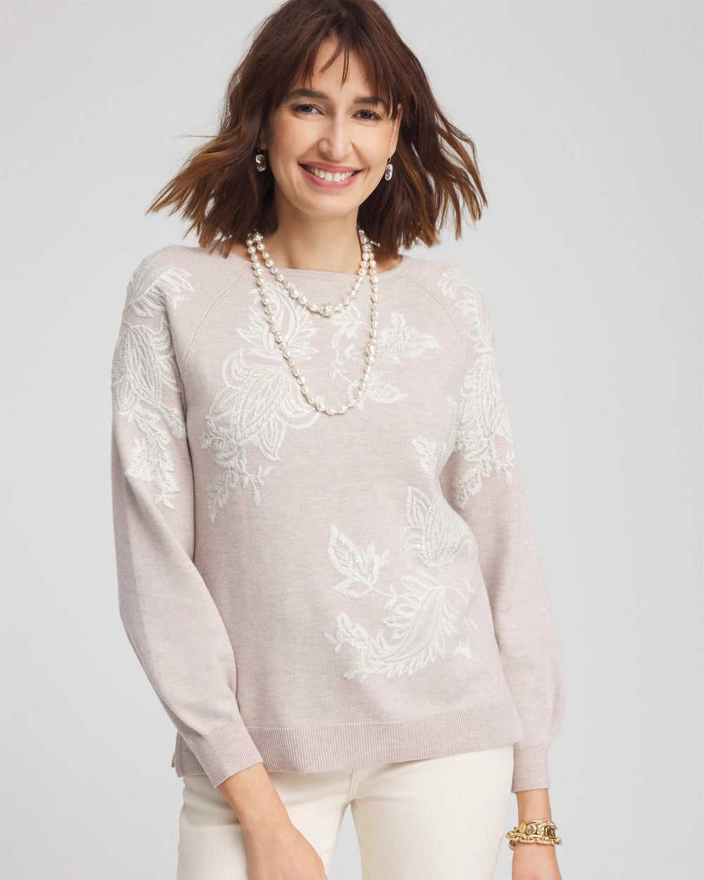 Embroidered Boatneck Sweater Helium - Chico's