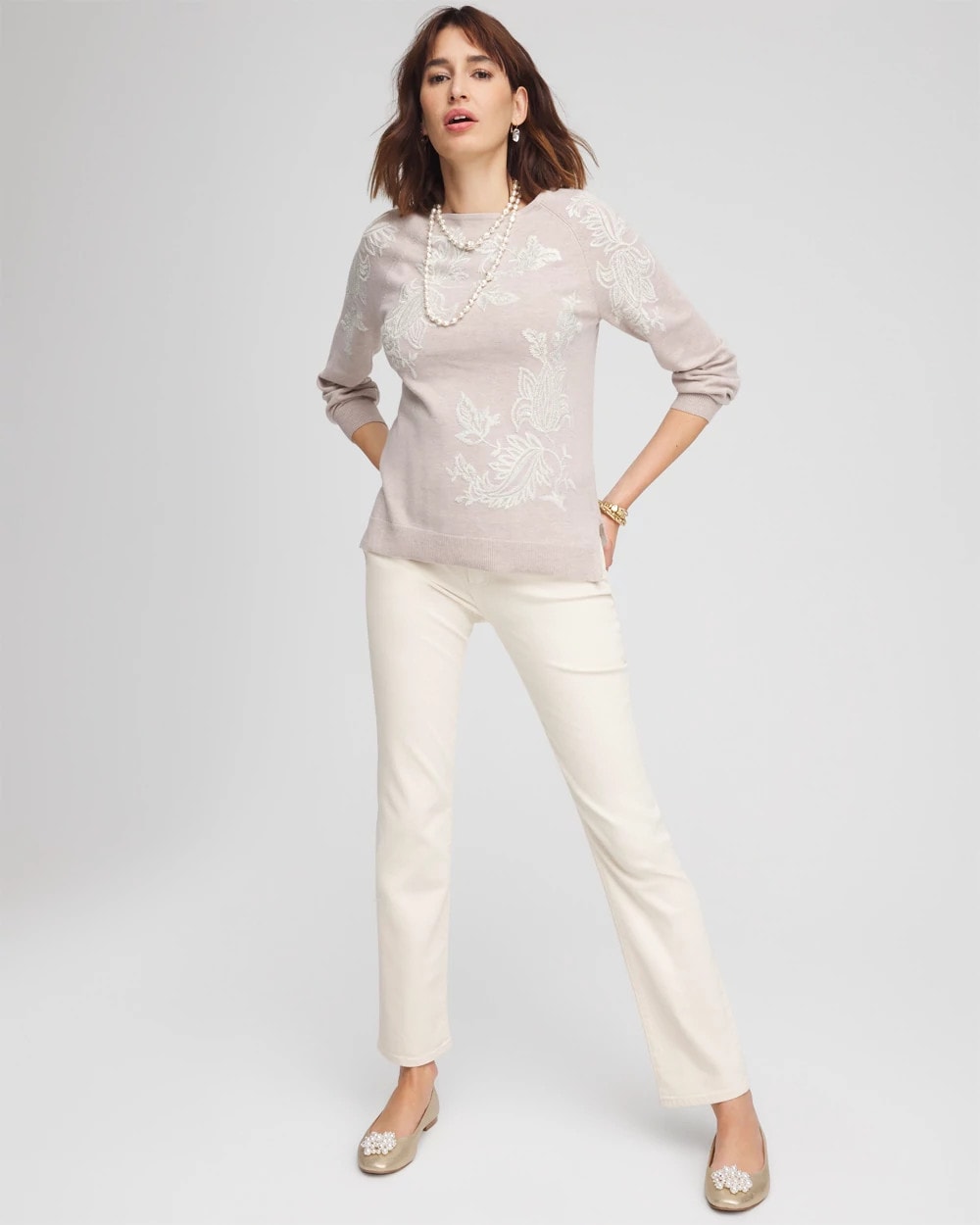 Embroidered Boatneck Sweater Helium - Chico's