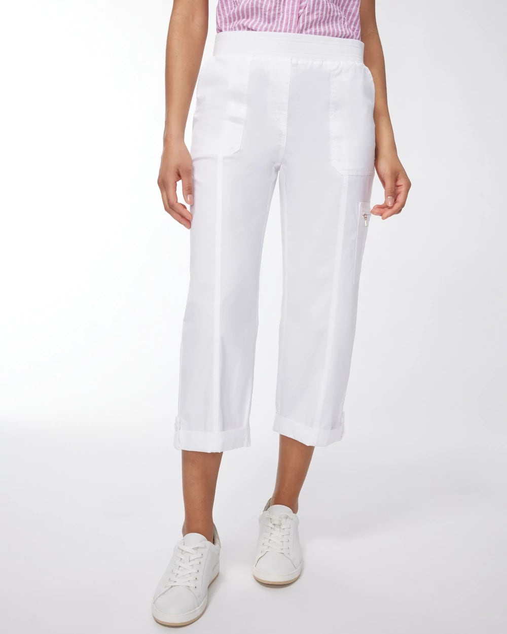 Alabaster Poplin Cropped Roll Tab Pants Alabaster - Chico's