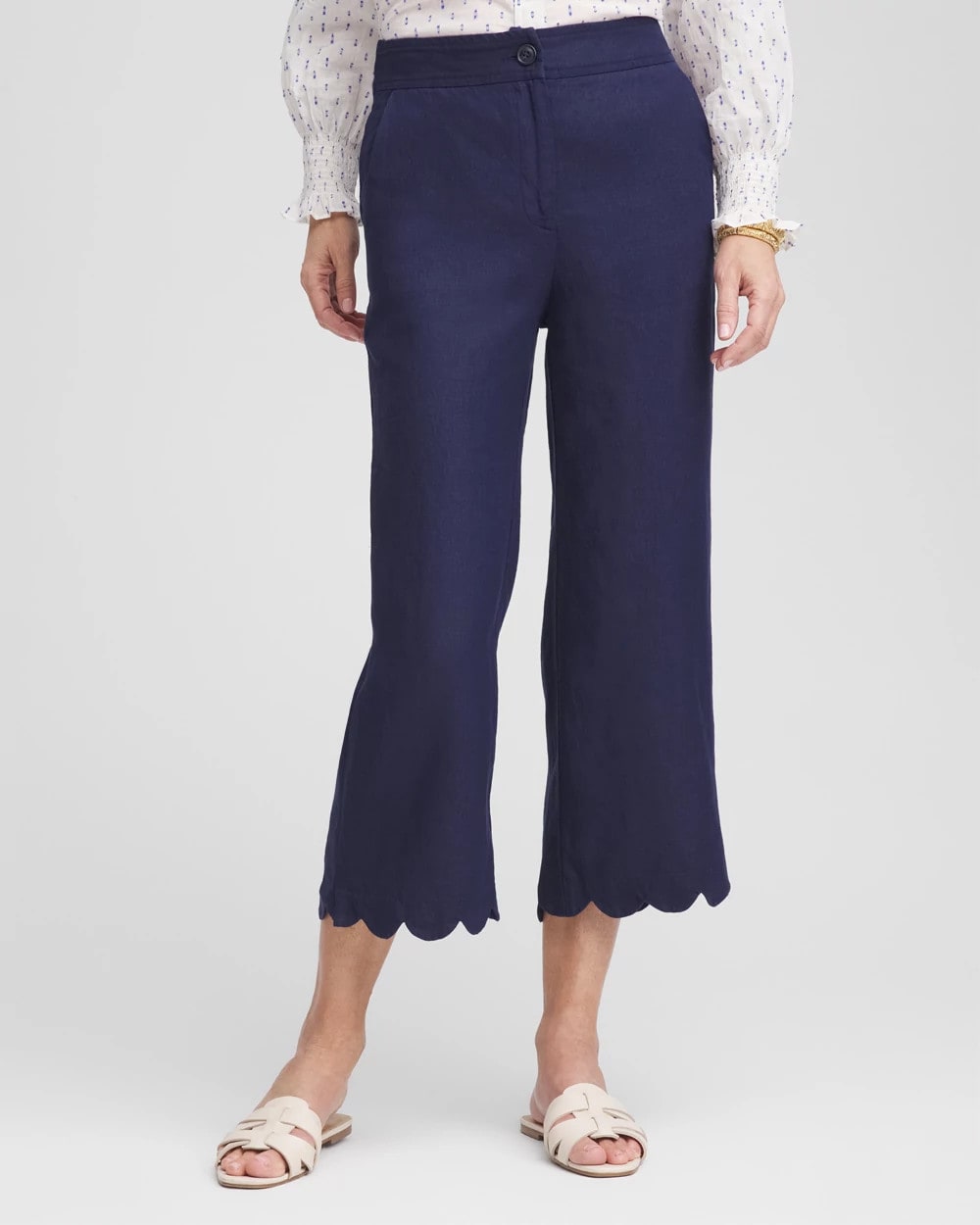 Linen Scallop Hem Crop Pants Passport Blue - Chico's