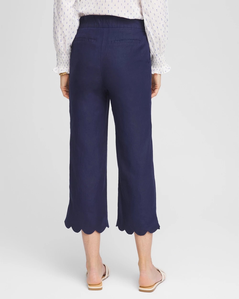 Linen Scallop Hem Crop Pants Passport Blue - Chico's