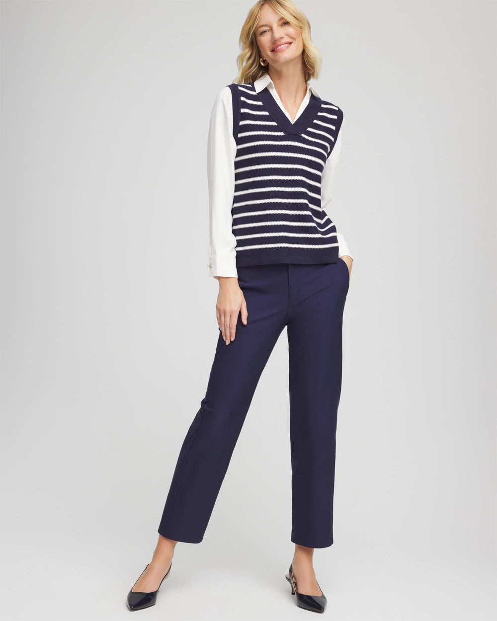 Cotton Straight Ankle Trousers Passport Blue - Chico's