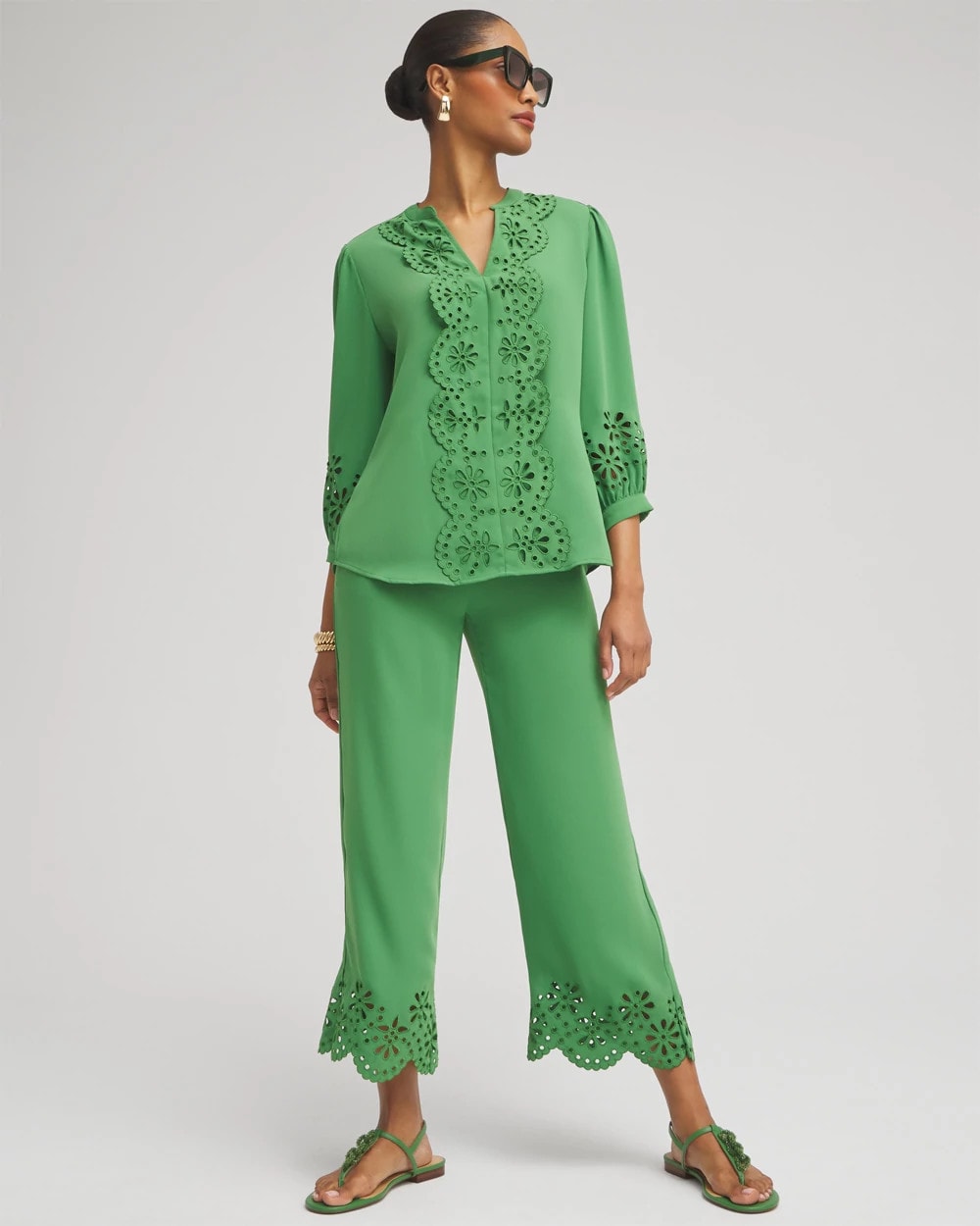 Petite Satin Eyelet Hem Culottes Verdant Green - Chico's