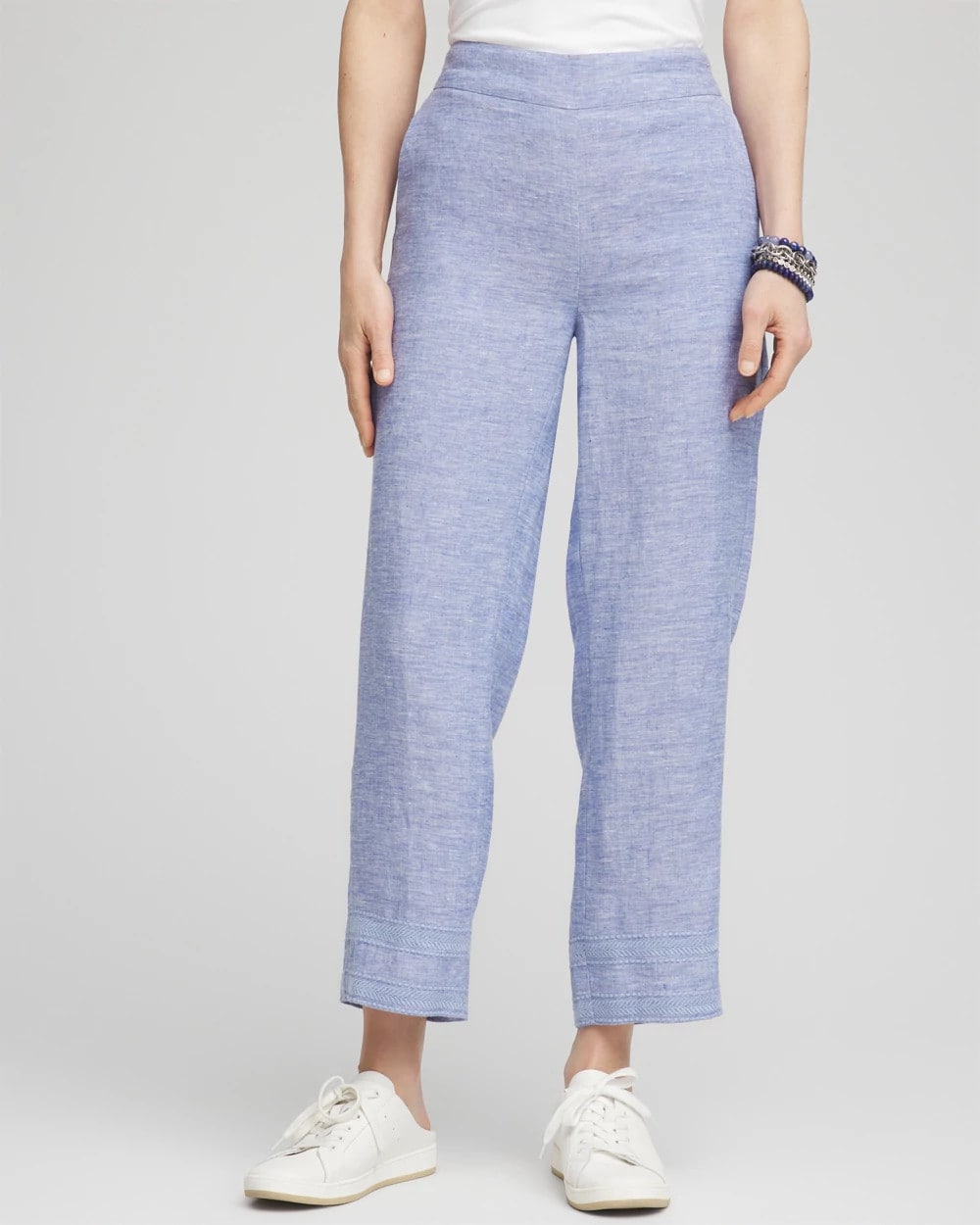 Linen Pull On Waist Cropped Pants Blue - Chico's