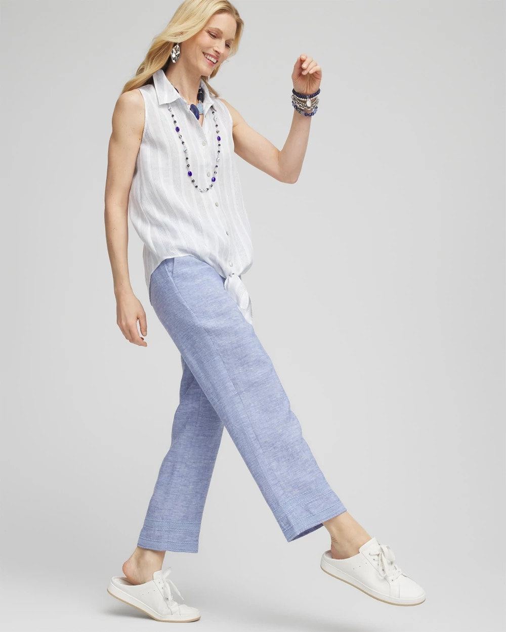 Linen Pull On Waist Cropped Pants Blue - Chico's
