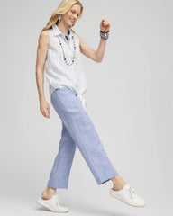 Linen Pull On Waist Cropped Pants Blue - Chico's